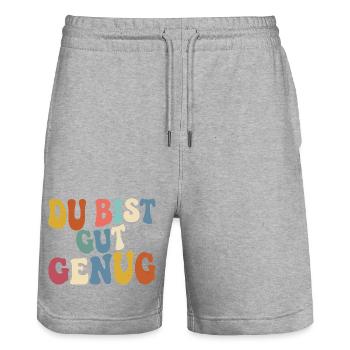 Du Bist Gut Genug Meme Quote Retro Groovy - Stanley/Stella Unisex Bio Joggingshorts Trainer  - Grau meliert - Vorne - Nik (191cm) & Marisol (170cm)