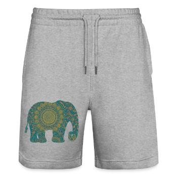 Mandala Elefant Muster in Teal - Stanley/Stella Unisex Bio Joggingshorts Trainer  - Grau meliert - Vorne - Nik (191cm) & Marisol (170cm)
