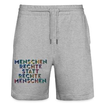 Menschenrechte Statt Rechte Menschen T-Shirt  - Stanley/Stella Unisex Bio Joggingshorts Trainer  - Grau meliert - Vorne - Nik (191cm) & Marisol (170cm)