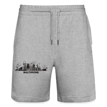 Baltimorean Watercolor Skyline Baltimore - Stanley/Stella Trainer Unisex Organic Jogging Shorts - heather grey - Front - Nik (191cm) & Marisol (170cm)