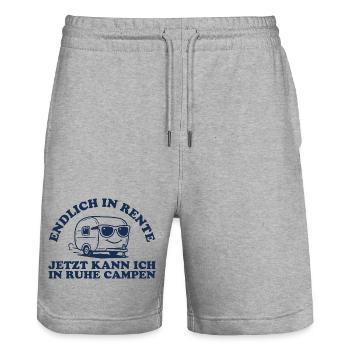 Rente in Ruhe Campen Retro Wohnwagen - Stanley/Stella Unisex Bio Joggingshorts Trainer  - Grau meliert - Vorne - Nik (191cm) & Marisol (170cm)