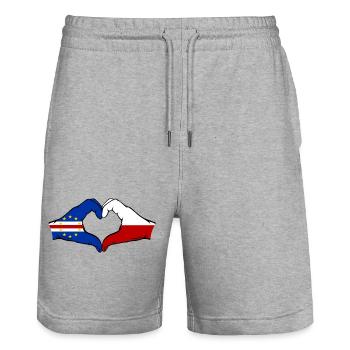 Drapeau du Cap-Vert Pologne Mains en forme de cœur - Short de jogging bio TRAINER Stanley/Stella unisexe - gris chiné - Devant - Nik (191cm) & Marisol (170cm)