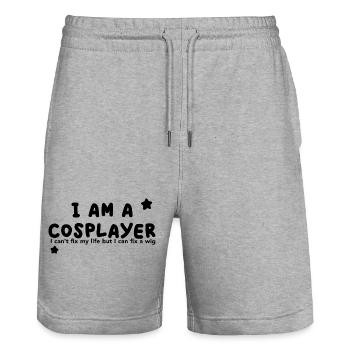 I am a Cosplayer - Stanley/Stella Trainer Unisex Organic Jogging Shorts - heather grey - Front - Nik (191cm) & Marisol (170cm)