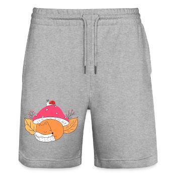Cute fox sleeping under mushroom autumn - Stanley/Stella Trainer Unisex Organic Jogging Shorts - heather grey - Front - Nik (191cm) & Marisol (170cm)