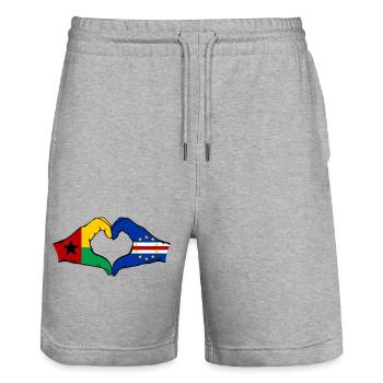 Cape Verde Guinea-Bissau Flag Hands Heart Shape - Stanley/Stella Trainer Unisex Organic Jogging Shorts - heather grey - Front - Nik (191cm) & Marisol (170cm)