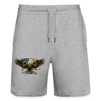 Adler vor dem Hintergrund der US-Flagge - Stanley/Stella Unisex Bio Joggingshorts Trainer  - Grau meliert - Vorne - Nik (191cm) & Marisol (170cm)