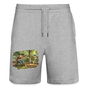 Papa mit 2 Söhnen am Lagerfeuer - Stanley/Stella Unisex Bio Joggingshorts Trainer  - Grau meliert - Vorne - Nik (191cm) & Marisol (170cm)