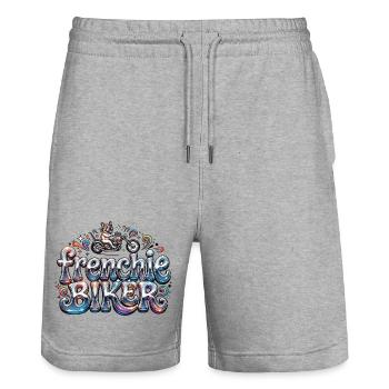 Frenchie biker - 004 - Stanley/Stella Trainer Unisex Organic Jogging Shorts - heather grey - Front - Nik (191cm) & Marisol (170cm)