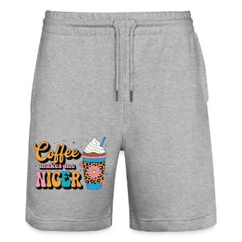 Coffee Makes Me Nicer Kaffee - Stanley/Stella Trainer Unisex Organic Jogging Shorts - heather grey - Front - Nik (191cm) & Marisol (170cm)