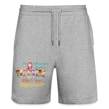 Preschool Teacher What's Your Superpower - Stanley/Stella Trainer Unisex Organic Jogging Shorts - heather grey - Front - Nik (191cm) & Marisol (170cm)