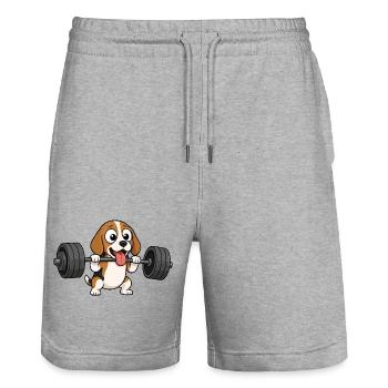 Beagle Dog Bodybuilding Weightlifting Comic - Stanley/Stella Trainer Unisex Organic Jogging Shorts - heather grey - Front - Nik (191cm) & Marisol (170cm)