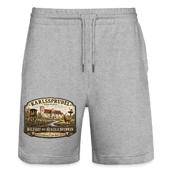 Karlssprudel Wildhof und Mineralbrunnen - Stanley/Stella Unisex Bio Joggingshorts Trainer  - Grau meliert - Vorne - Nik (191cm) & Marisol (170cm)