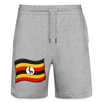 Uganda flag art with crane - Stanley/Stella Trainer Unisex Organic Jogging Shorts - heather grey - Front - Nik (191cm) & Marisol (170cm)