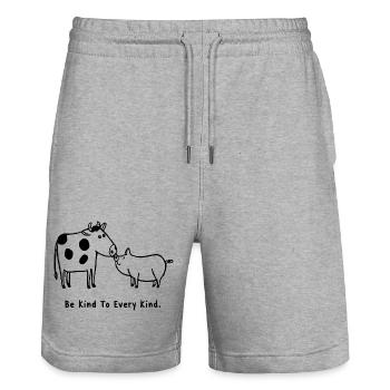 Soyez gentil avec chaque cochon végan gentil - Short de jogging bio TRAINER Stanley/Stella unisexe - gris chiné - Devant - Nik (191cm) & Marisol (170cm)