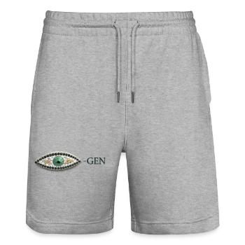 Eye mosaic with emerald pattern Gen - Stanley/Stella Trainer Unisex Organic Jogging Shorts - heather grey - Front - Nik (191cm) & Marisol (170cm)