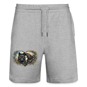 Heart of Iron: Lady and Wolf - Stanley/Stella Trainer Unisex Organic Jogging Shorts - heather grey - Front - Nik (191cm) & Marisol (170cm)