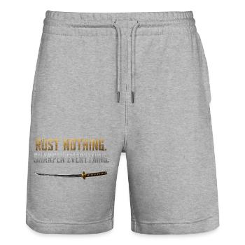 Rust Nothing Sharpe Everything Katana Gym Shirt - Stanley/Stella Unisex Bio Joggingshorts Trainer  - Grau meliert - Vorne - Nik (191cm) & Marisol (170cm)