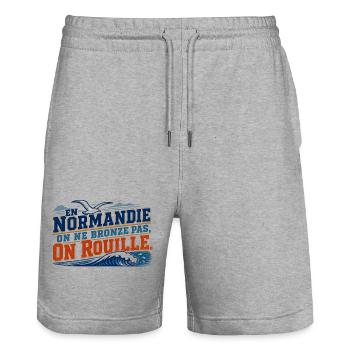 Normandie, on ne bronze pas, on rouille - Short de jogging bio TRAINER Stanley/Stella unisexe - gris chiné - Devant - Nik (191cm) & Marisol (170cm)