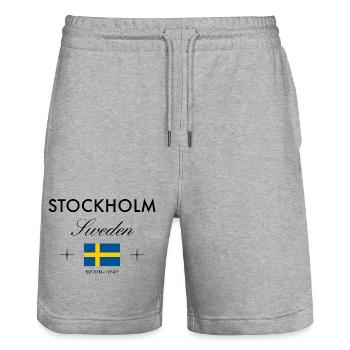 Stockholm Sweden Coordinates Travel Souvenir - Stanley/Stella Trainer Unisex Organic Jogging Shorts - heather grey - Front - Nik (191cm) & Marisol (170cm)