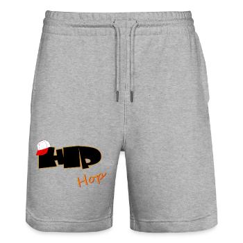 Hip Hop Typo with Baseball Cap - Stanley/Stella Trainer Unisex Organic Jogging Shorts - heather grey - Front - Nik (191cm) & Marisol (170cm)