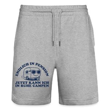 Pension in Ruhe Campen Retro Wohnwagen - Stanley/Stella Unisex Bio Joggingshorts Trainer  - Grau meliert - Vorne - Nik (191cm) & Marisol (170cm)