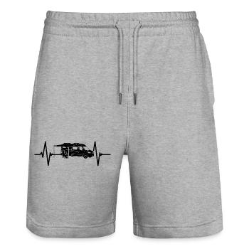 Camping Liebe mit Herzschlag und Wohnmobil  - Stanley/Stella Unisex Bio Joggingshorts Trainer  - Grau meliert - Vorne - Nik (191cm) & Marisol (170cm)