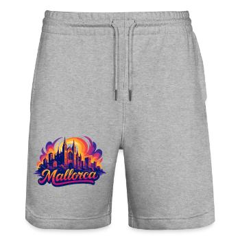 Mallorca Skyline – Epic Colorful Silhouette - Stanley/Stella Trainer Unisex Organic Jogging Shorts - heather grey - Front - Nik (191cm) & Marisol (170cm)