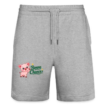 Piwi le cochon - Short de jogging bio TRAINER Stanley/Stella unisexe - gris chiné - Devant - Nik (191cm) & Marisol (170cm)