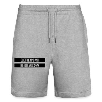 Quiet The Mind And The Soul Will Speak Ruhe Spruch - Stanley/Stella Trainer Unisex Organic Jogging Shorts - heather grey - Front - Nik (191cm) & Marisol (170cm)