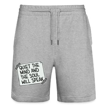 Quiet The Mind And The Soul Will Speak Ruhe Spruch - Stanley/Stella Trainer Unisex Organic Jogging Shorts - heather grey - Front - Nik (191cm) & Marisol (170cm)