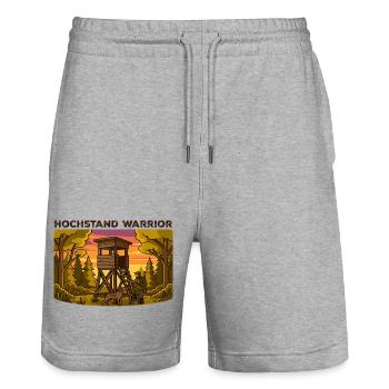 Hunter in high standing - Stanley/Stella Trainer Unisex Organic Jogging Shorts - heather grey - Front - Nik (191cm) & Marisol (170cm)