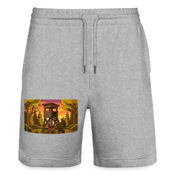 Waldjagd Aussichtsturm - Stanley/Stella Unisex Bio Joggingshorts Trainer  - Grau meliert - Vorne - Nik (191cm) & Marisol (170cm)