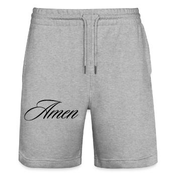 Amen, Schreibschrift Kalligraphie Glaubenszitat-Design - Stanley/Stella Unisex Bio Joggingshorts Trainer  - Grau meliert - Vorne - Nik (191cm) & Marisol (170cm)
