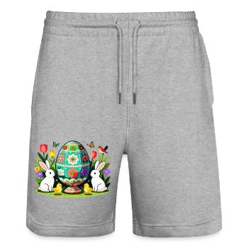 Easter Floral Egg Parade - Stanley/Stella Trainer Unisex Organic Jogging Shorts - heather grey - Front - Nik (191cm) & Marisol (170cm)