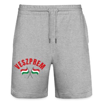 Veszprem Hungarian Flags  - Stanley/Stella Trainer Unisex Organic Jogging Shorts - heather grey - Front - Nik (191cm) & Marisol (170cm)