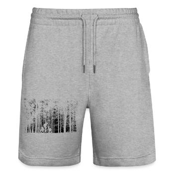 Freiheit auf zwei Rädern – Radfahrer im Wald - Stanley/Stella Unisex Bio Joggingshorts Trainer  - Grau meliert - Vorne - Nik (191cm) & Marisol (170cm)