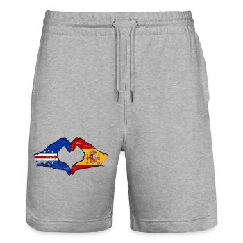 Cape Verde Spain flag hands heart shape used - Stanley/Stella Trainer Unisex Organic Jogging Shorts - heather grey - Front - Nik (191cm) & Marisol (170cm)