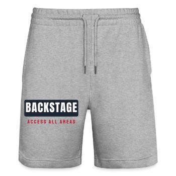 Backstage Schriftzug Balken - Konzert Festival - Stanley/Stella Unisex Bio Joggingshorts Trainer  - Grau meliert - Vorne - Nik (191cm) & Marisol (170cm)