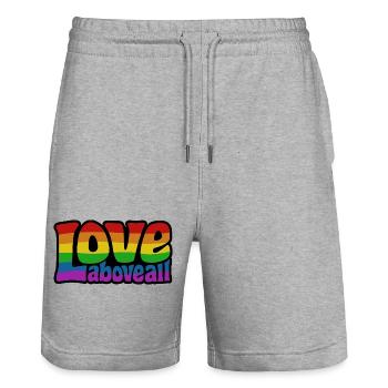 Love Above All | Rainbow Pride Design - Stanley/Stella Trainer Unisex Organic Jogging Shorts - heather grey - Front - Nik (191cm) & Marisol (170cm)