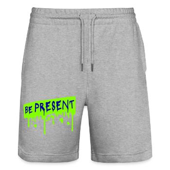 Be present at the moment here and now Quote Text - Stanley/Stella Trainer Unisex Organic Jogging Shorts - heather grey - Front - Nik (191cm) & Marisol (170cm)