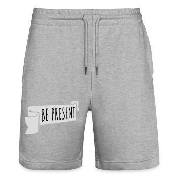Be present at the moment here and now Quote Text - Stanley/Stella Trainer Unisex Organic Jogging Shorts - heather grey - Front - Nik (191cm) & Marisol (170cm)