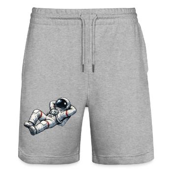 Relaxed astronaut in retro design - Stanley/Stella Trainer Unisex Organic Jogging Shorts - heather grey - Front - Nik (191cm) & Marisol (170cm)