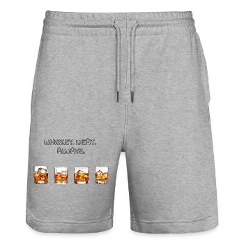 Noble whisky design for real connoisseurs. Minimalist - Stanley/Stella Trainer Unisex Organic Jogging Shorts - heather grey - Front - Nik (191cm) & Marisol (170cm)