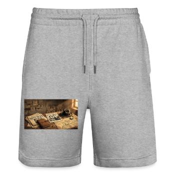 Bonnie & Clyde From Outlaws to American Legends - Stanley/Stella Trainer Unisex Organic Jogging Shorts - heather grey - Front - Nik (191cm) & Marisol (170cm)