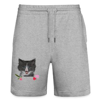 Kitten with hearts - Stanley/Stella Trainer Unisex Organic Jogging Shorts - heather grey - Front - Nik (191cm) & Marisol (170cm)