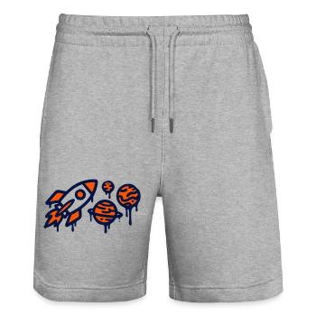 Rocket Launch Planet Graffiti - Stanley/Stella Trainer Unisex Organic Jogging Shorts - heather grey - Front - Nik (191cm) & Marisol (170cm)