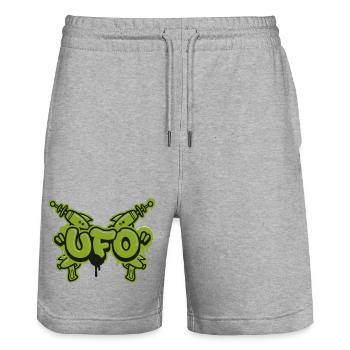 Logo graffiti du pistolet laser OVNI - Short de jogging bio TRAINER Stanley/Stella unisexe - gris chiné - Devant - Nik (191cm) & Marisol (170cm)