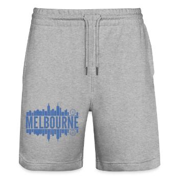 Melbourne Skyline Design Blue - Stanley/Stella Trainer Unisex Organic Jogging Shorts - heather grey - Front - Nik (191cm) & Marisol (170cm)