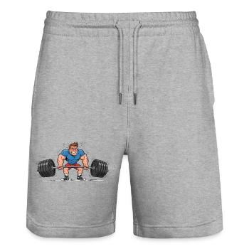 Comic Weightlifter – Strong Man Training - Stanley/Stella Trainer Unisex Organic Jogging Shorts - heather grey - Front - Nik (191cm) & Marisol (170cm)