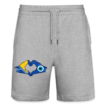 Bosnia Nazar flag hands heart shape used - Stanley/Stella Trainer Unisex Organic Jogging Shorts - heather grey - Front - Nik (191cm) & Marisol (170cm)